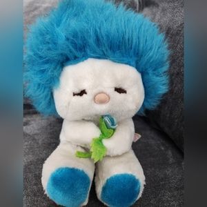 Vtg 80s Dakin Frou Frou Fun Farm Friends Blue Hair Plush Toy Stuffed Animal 1984